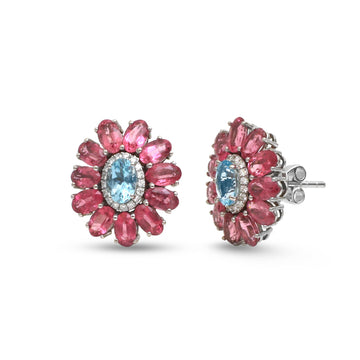 JPERG-4648/13201 Diamond Rubillite Aquamarine Earring | 14K