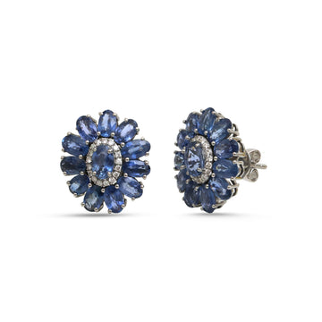 JPERG-4649/13202 Diamond Blue Sapphire Earring | 14K