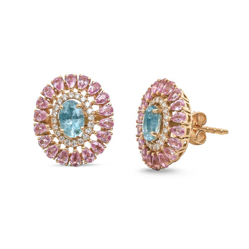 JPERG-4650/13204 Diamond Pink Sapphire Aquamarine Earring | 14K