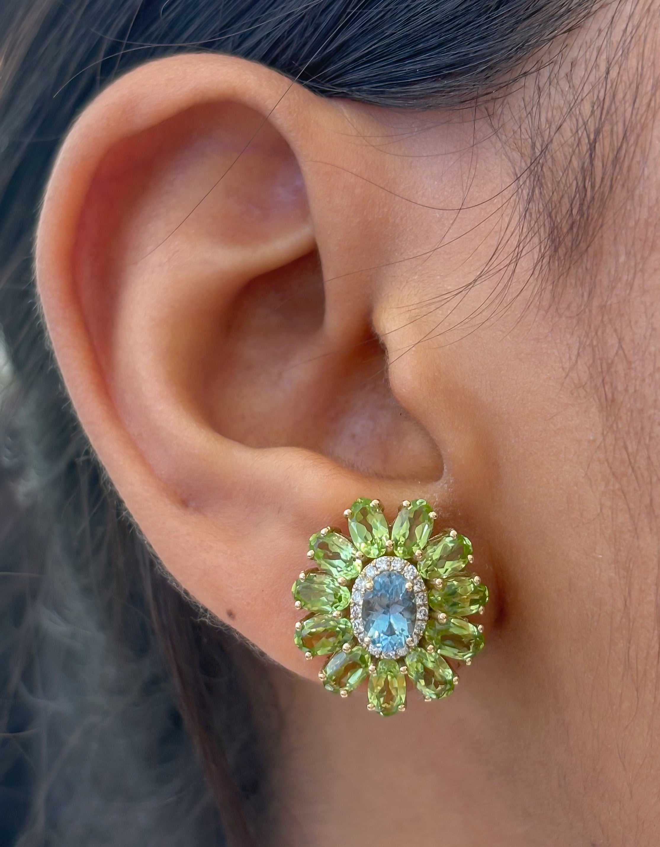 JPERG-4651/13206 Diamond Peridot Aquamarine Earring | 14K