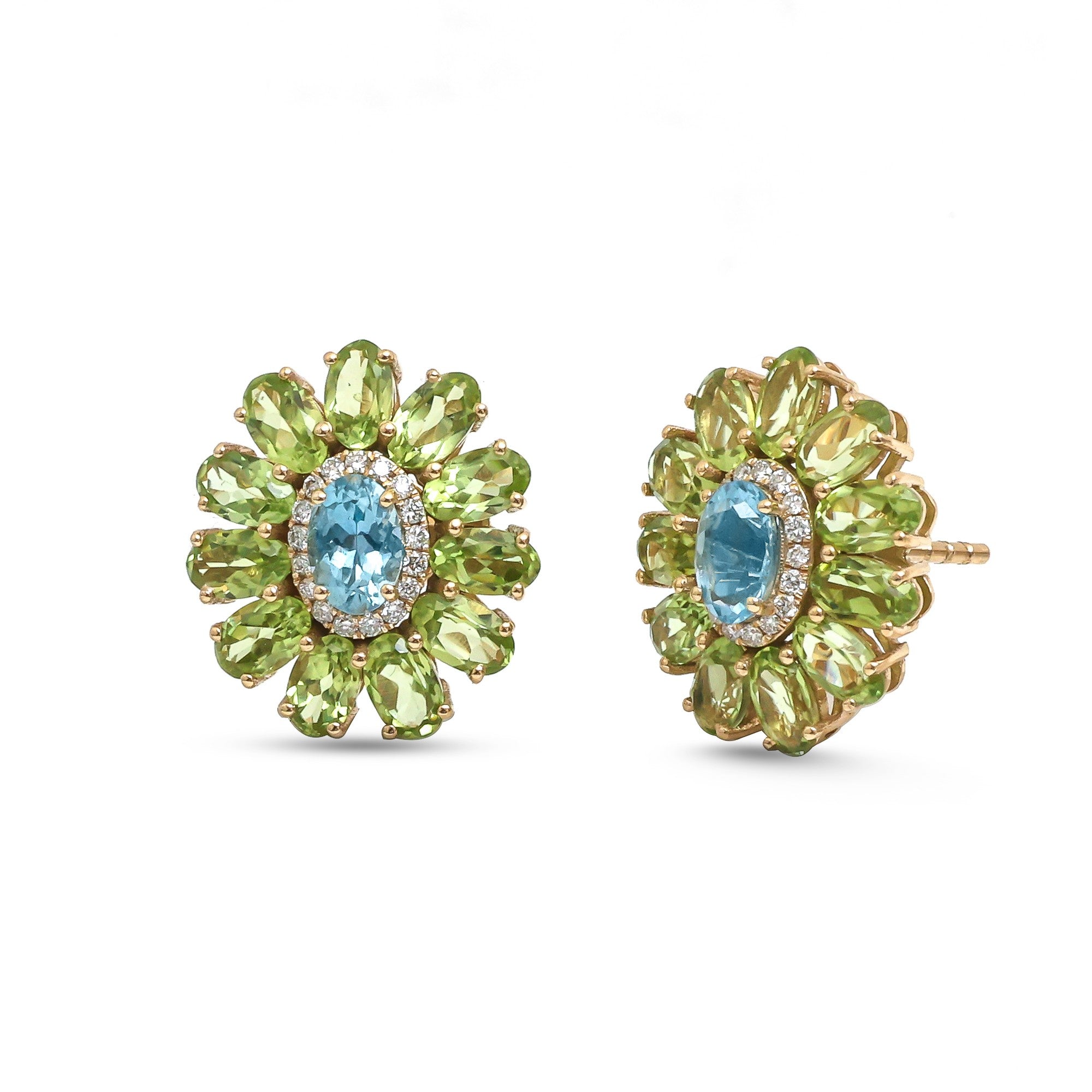 JPERG-4651/13206 Diamond Peridot Aquamarine Earring | 14K