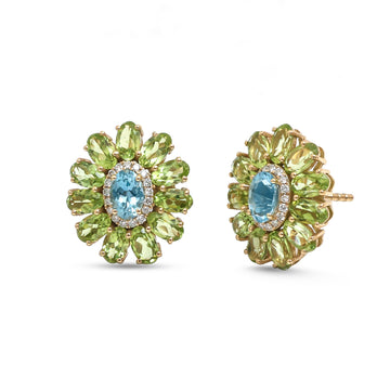 JPERG-4651/13206 Diamond Peridot Aquamarine Earring | 14K