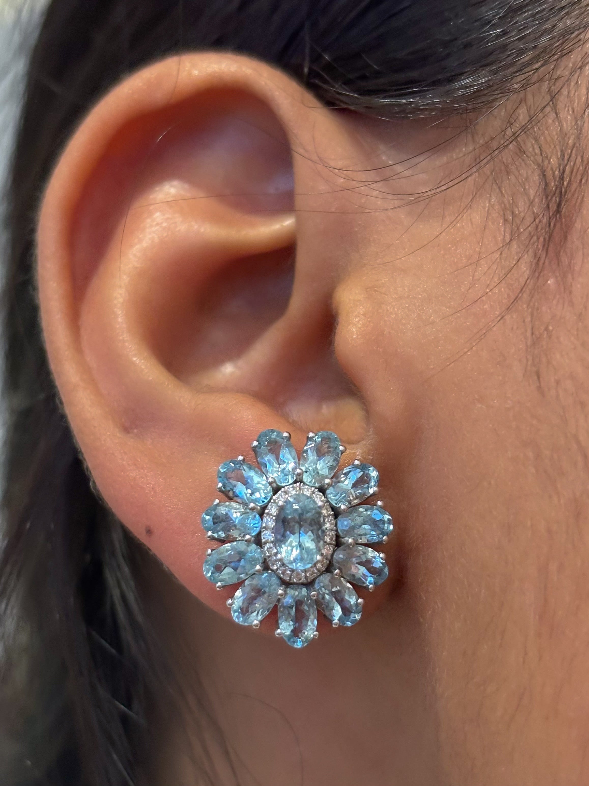 JPERG-4658/13242 Diamond Aquamarine Earring | 14K