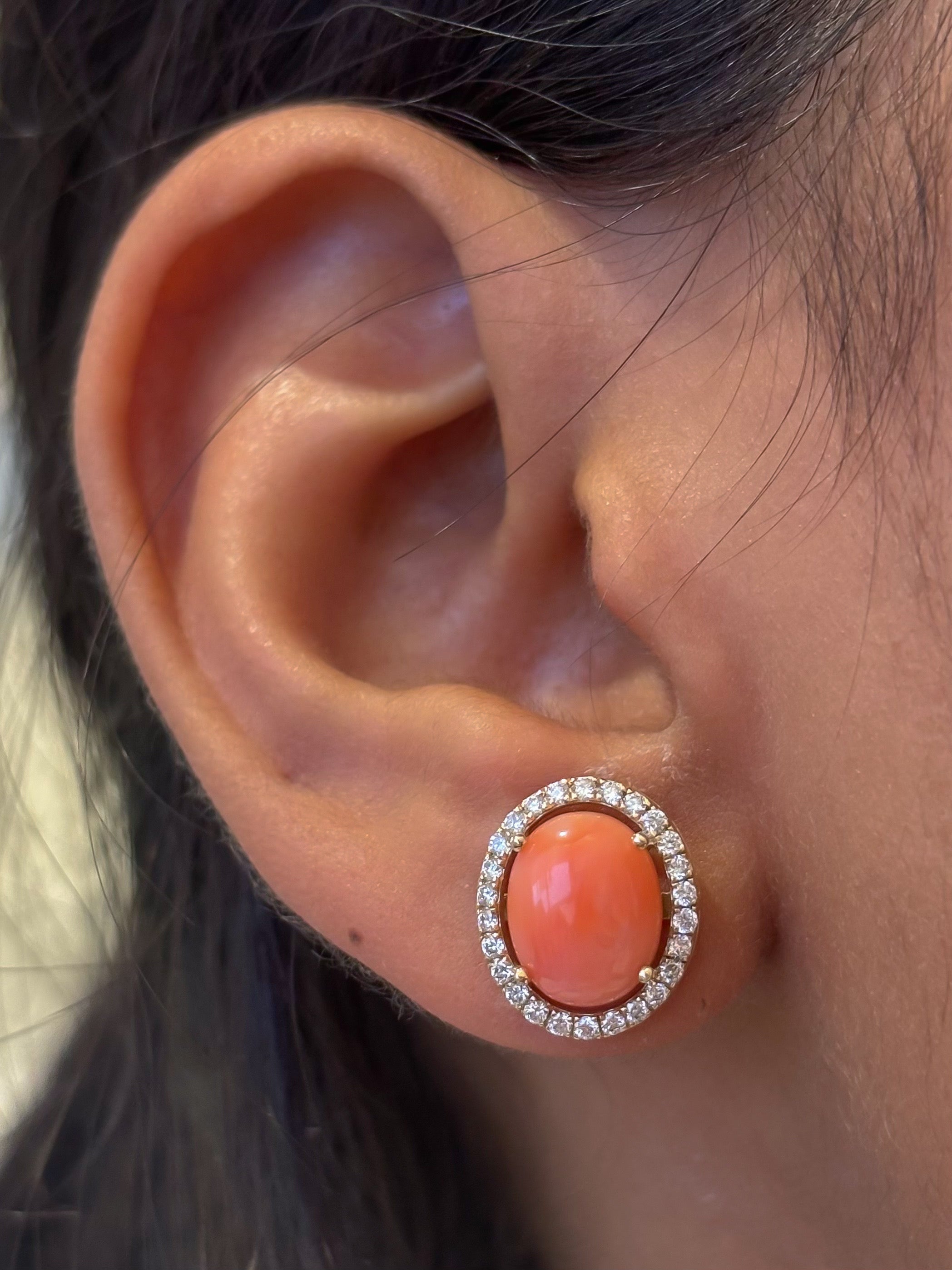 JPERG-4663/13253 Diamond Coral Earring | 14K