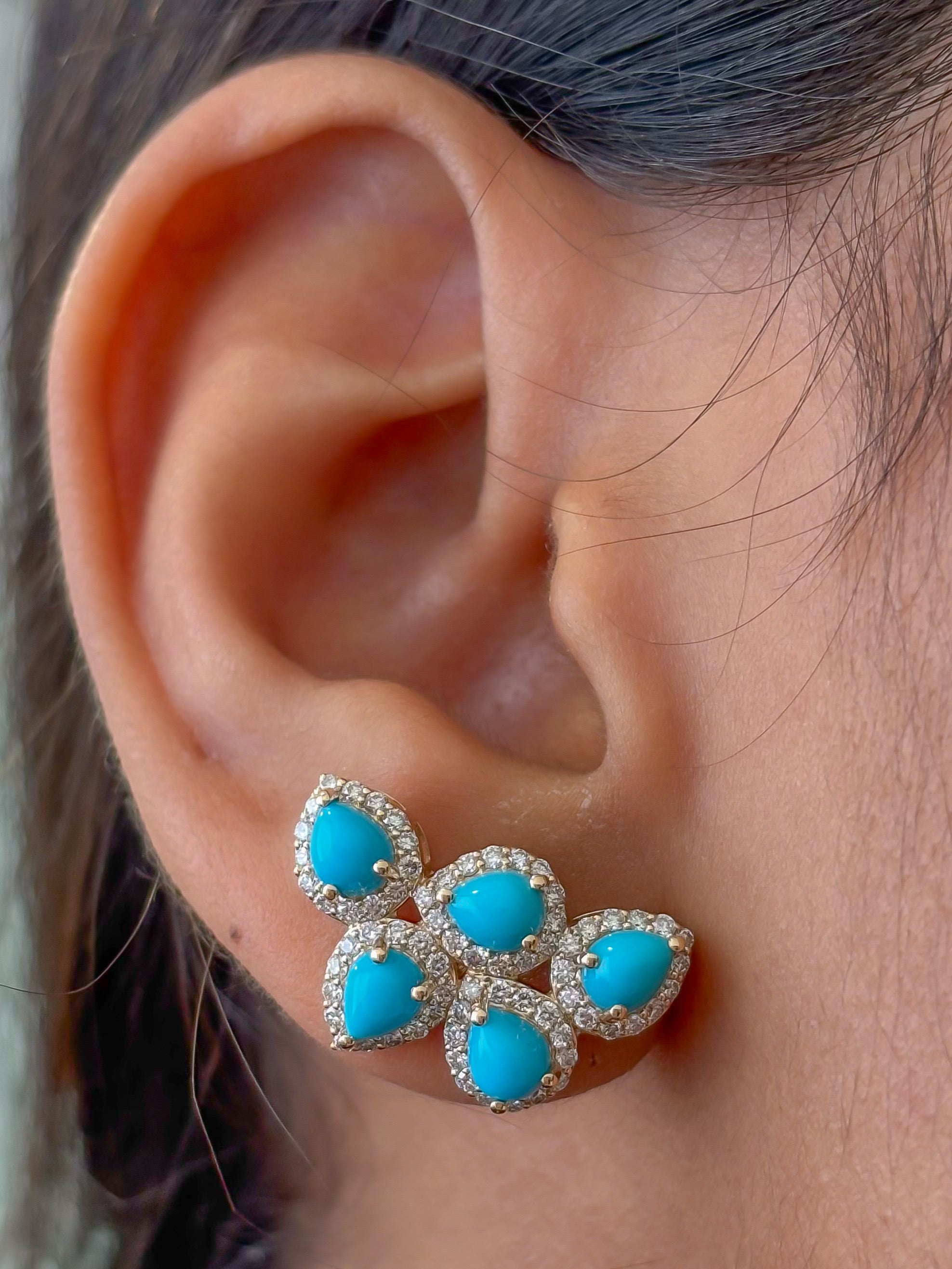 JPERG-4667/13257 Turquoise Diamond Earring | 14K