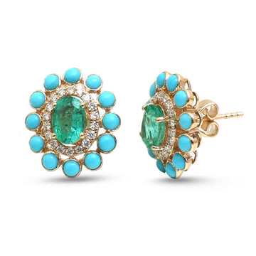 JPERG-4669/13259 Turquoise Emerald Diamond Earring | 14K