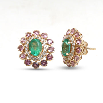 JPERG-4673/13263 Pink Sapphire Emerald Diamond Earring | 14K