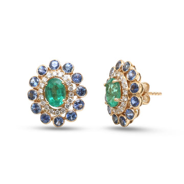 JPERG-4674/13264 Blue Sapphire Emerald Diamond Earring | 14K