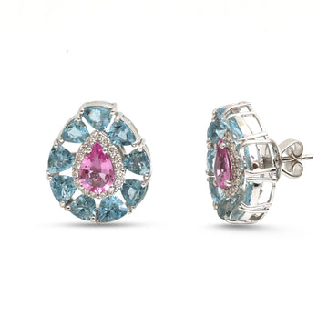 JPERG-4686/13294 Aquamarine Pink Sapphire Diamond Earring | 14K