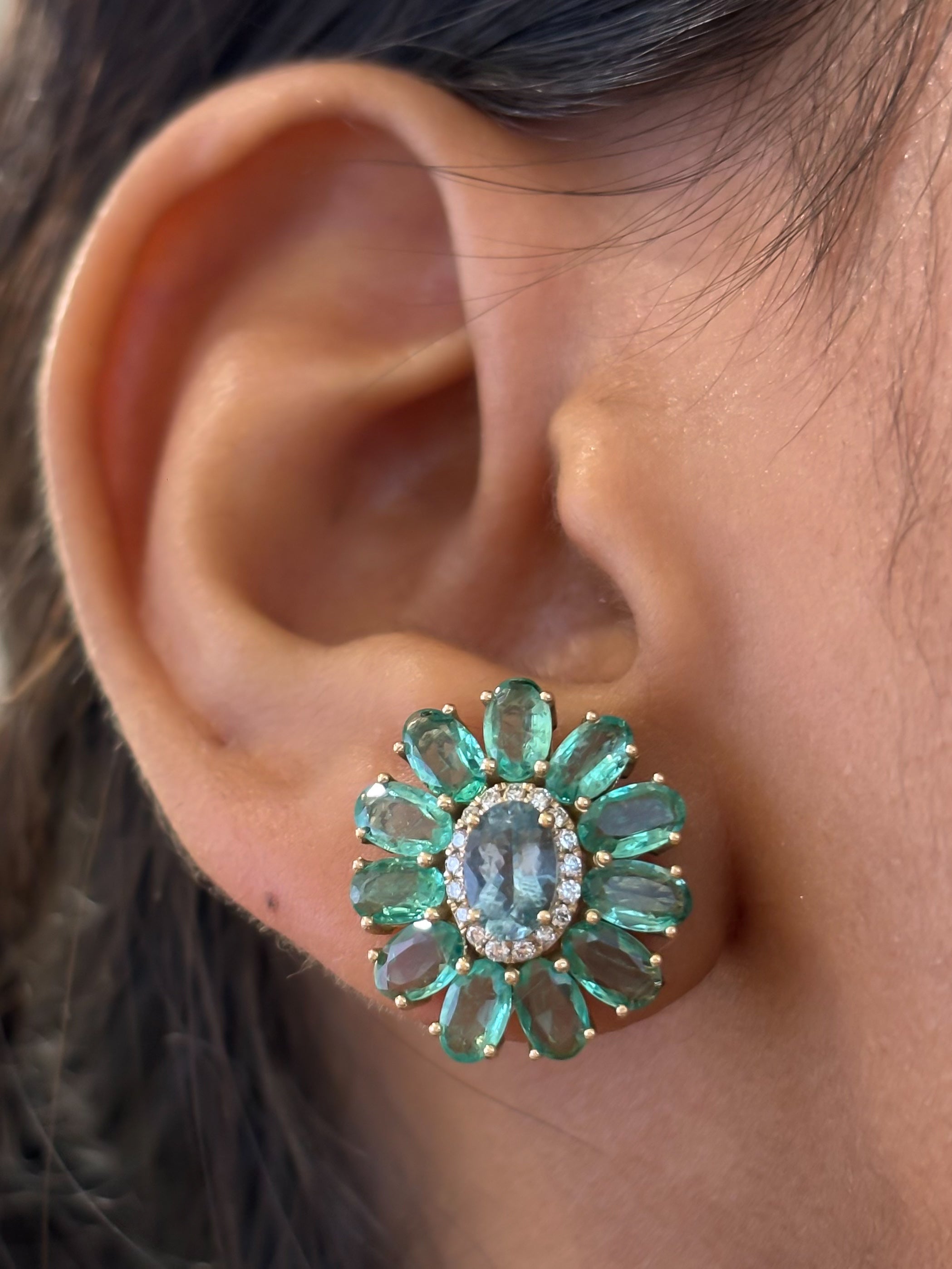 JPERG-4687/13304 Diamond Emerald Aquamarine Earring | 14K