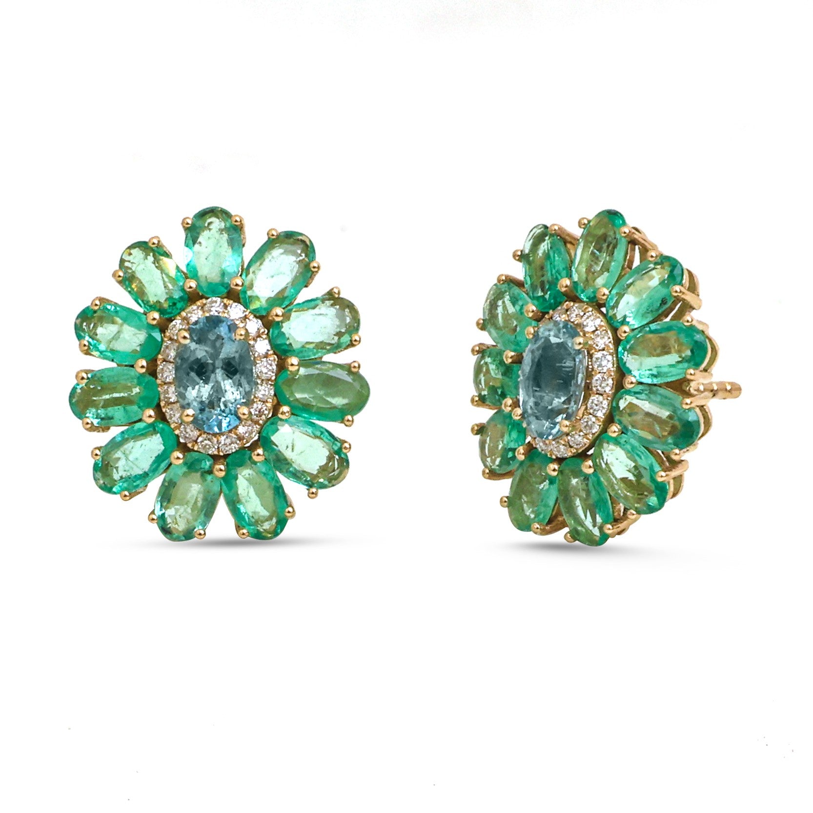 JPERG-4687/13304 Diamond Emerald Aquamarine Earring | 14K