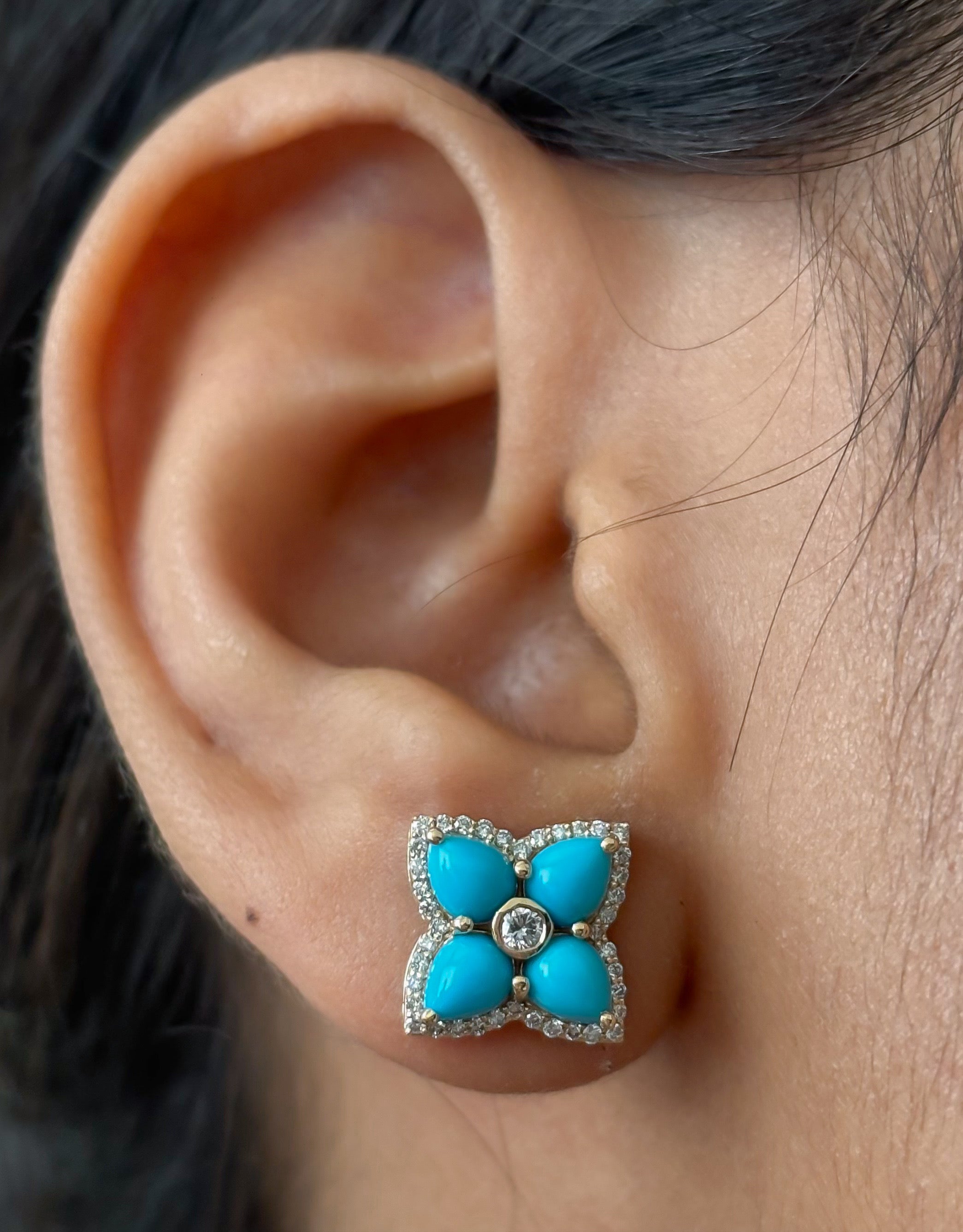JPERG-4688/13348 Turquoise Diamond Earring | 14K