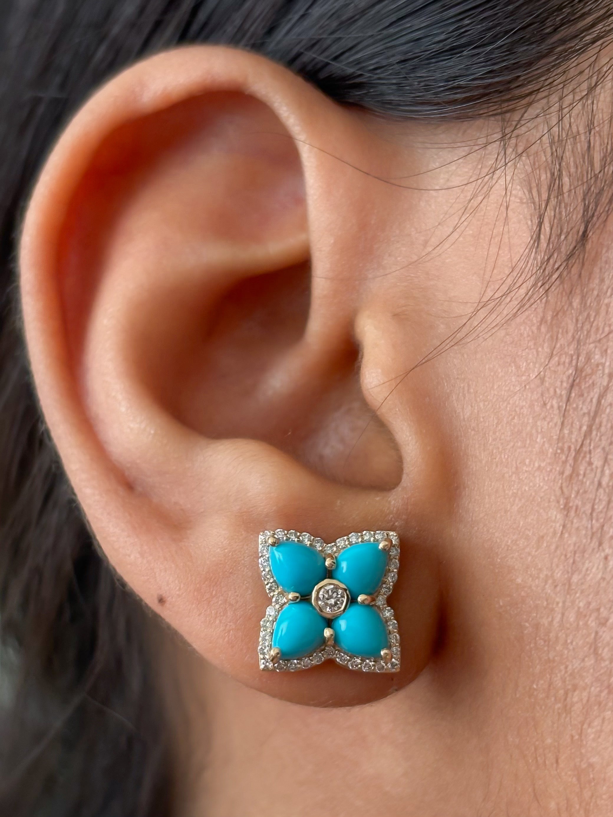 JPERG-4689/13351 Turquoise Diamond Earring | 14K
