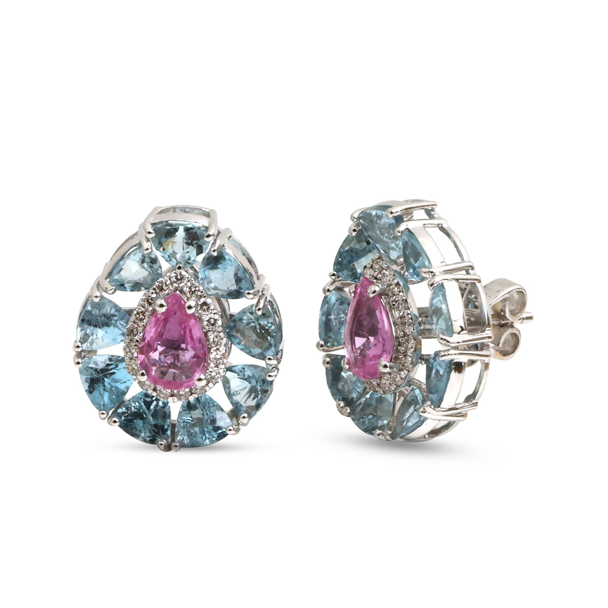 JPERG-4692/13358 Aquamarine Pink Sapphire Diamond Earring | 14K