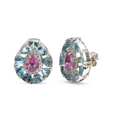 JPERG-4692/13358 Aquamarine Pink Sapphire Diamond Earring | 14K