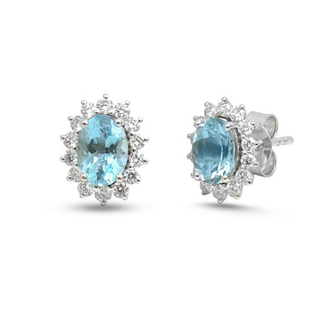 JPERG-4707/13382 Diamond Aquamarine Earring | 14K