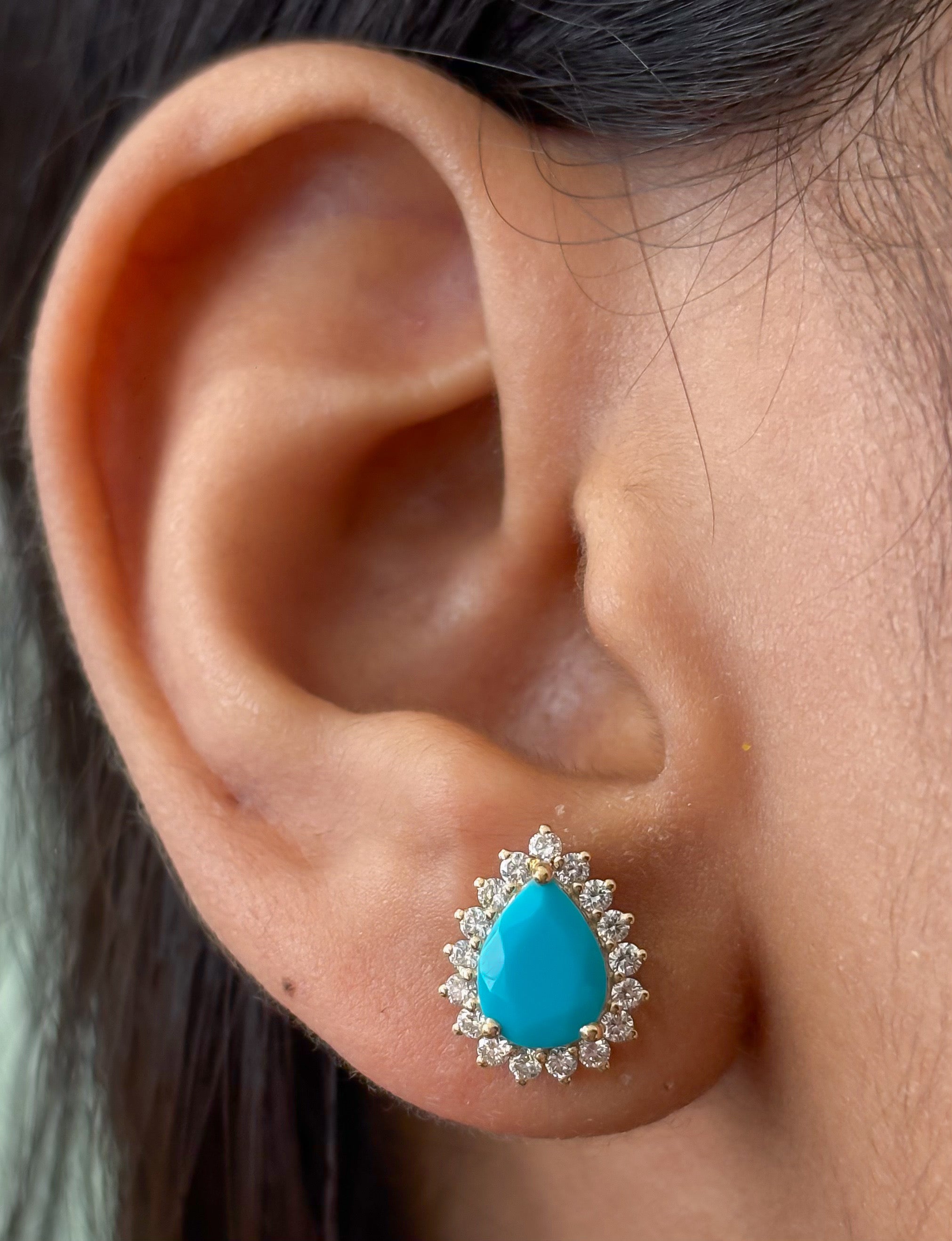 JPERG-4717/13396 Diamond Turquoise Earring | 14K