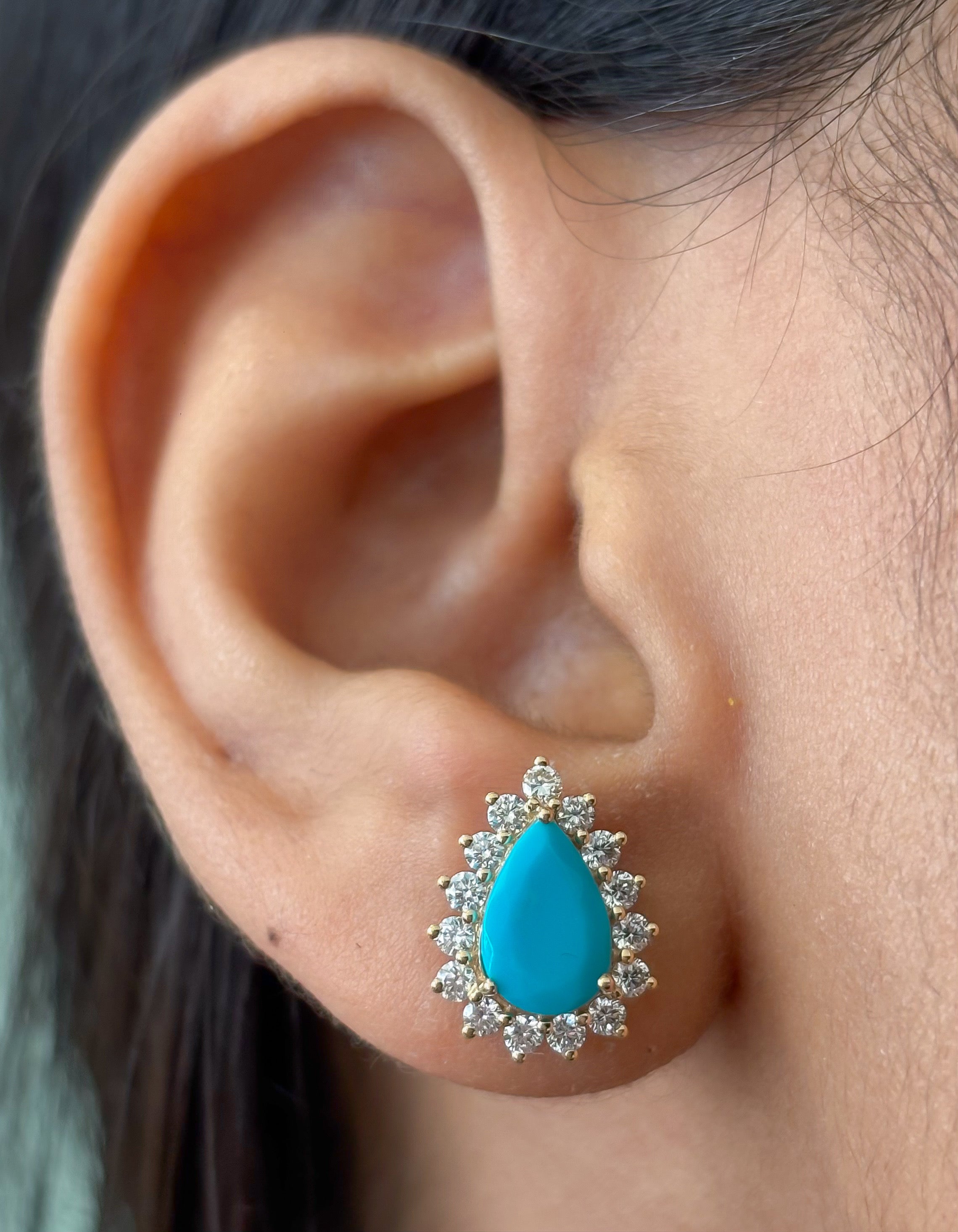 JPERG-4724/13403 Diamond Turquoise Earring | 14K