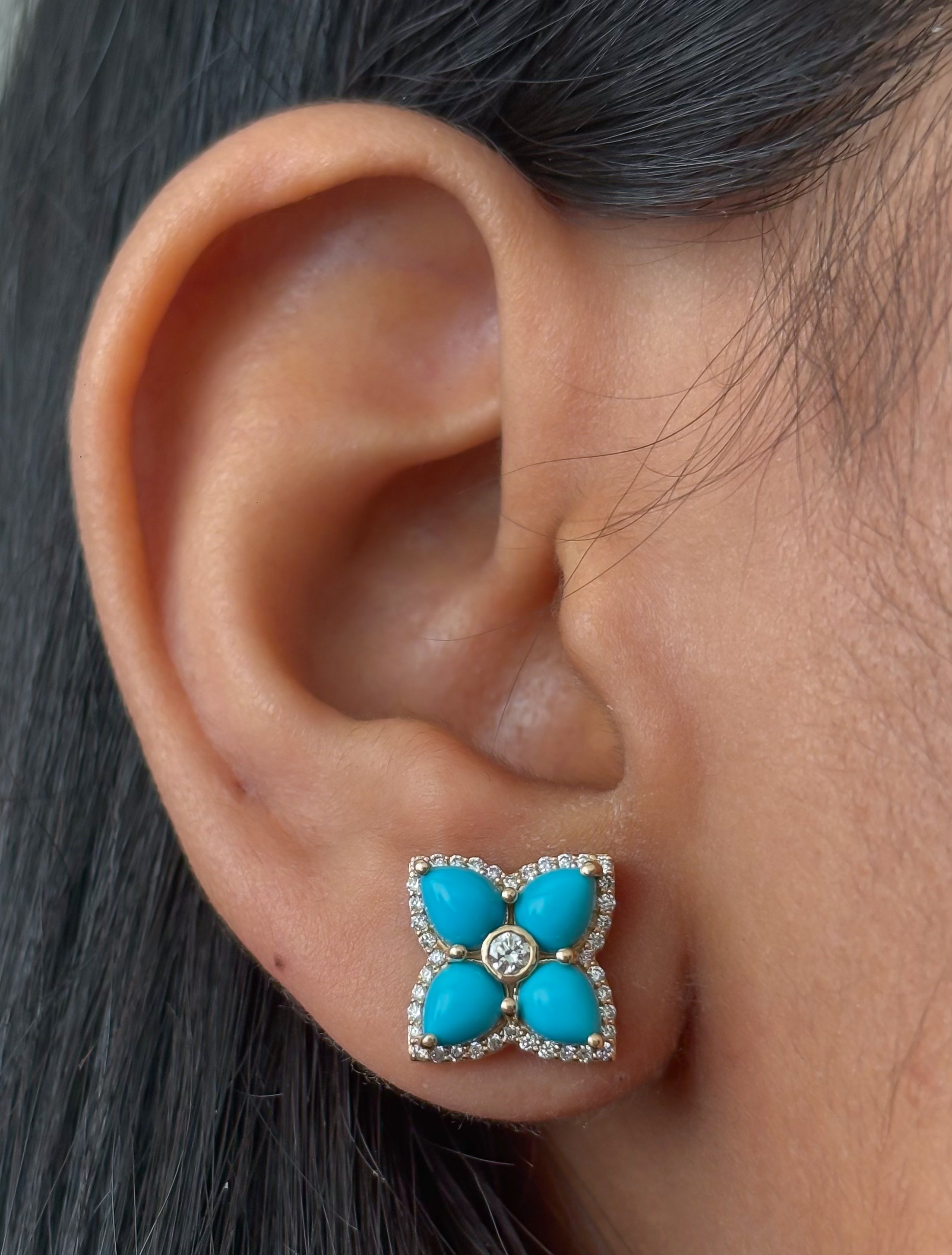 JPERG-4725/13421 Turquoise Diamond Earring | 14K