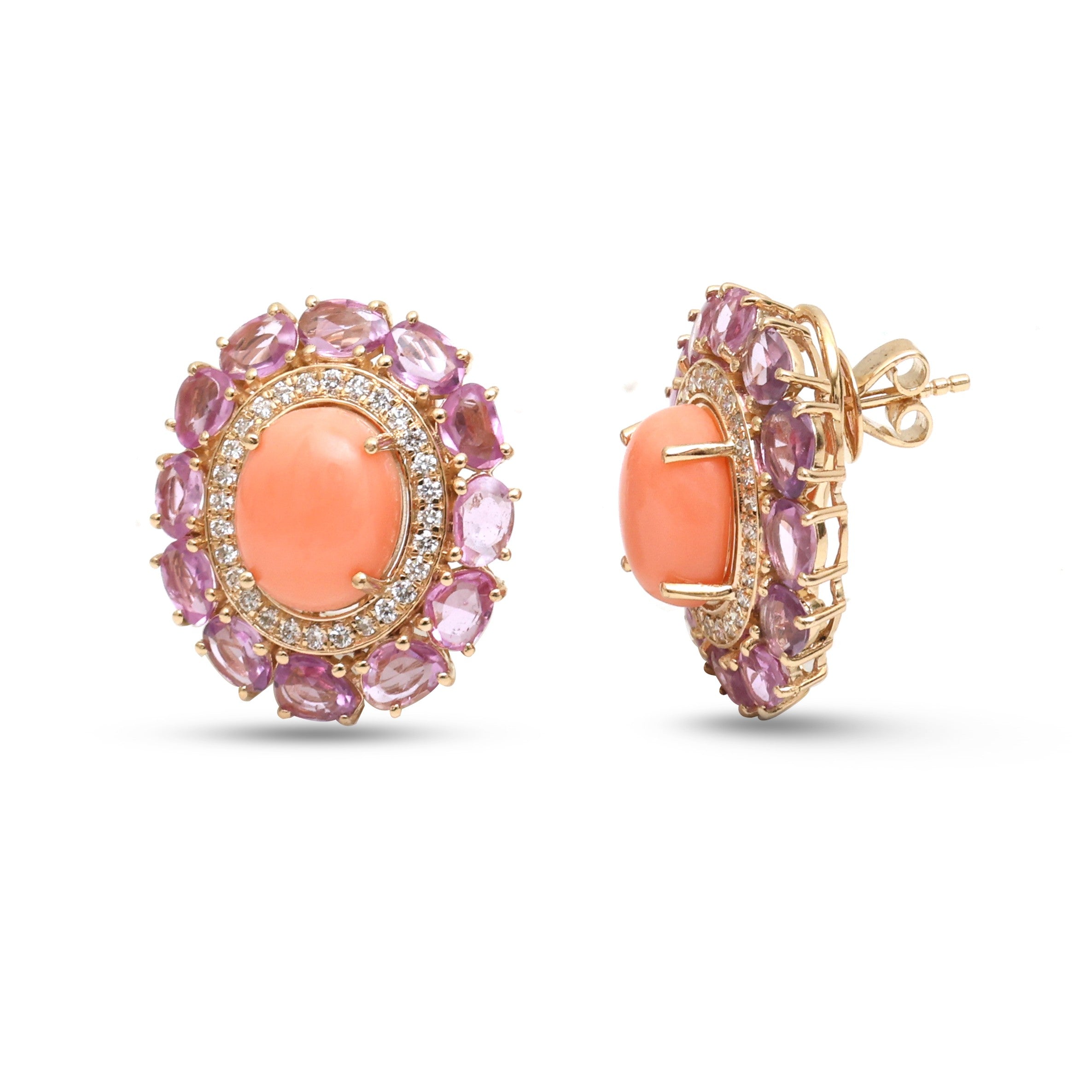 JPERG-4727/13423 Coral Pink Sapphire Diamond Earring | 14K