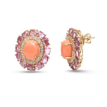 JPERG-4727/13423 Coral Pink Sapphire Diamond Earring | 14K