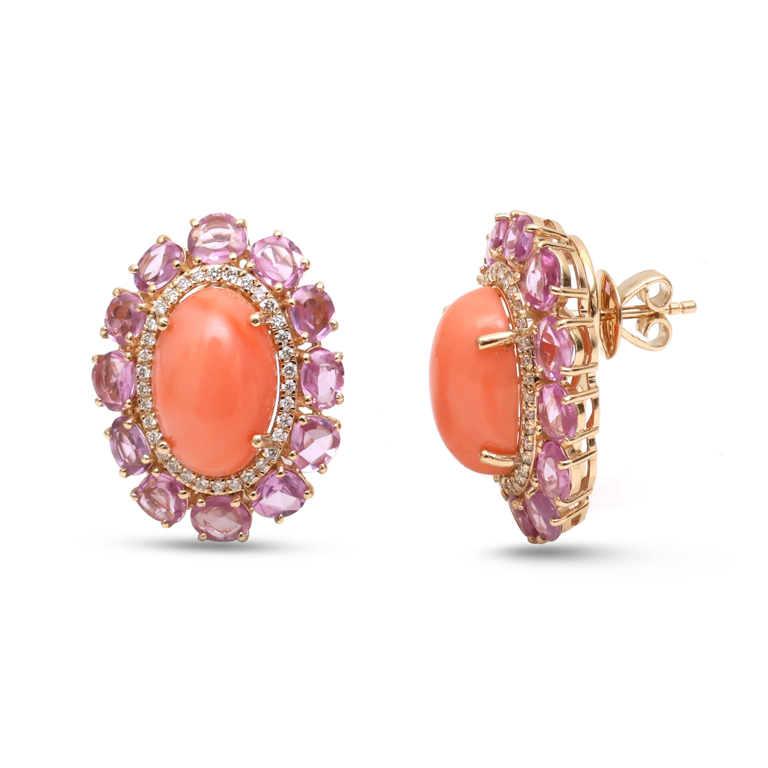 JPERG-4729/13425 Coral Pink Sapphire Diamond Earring | 14K