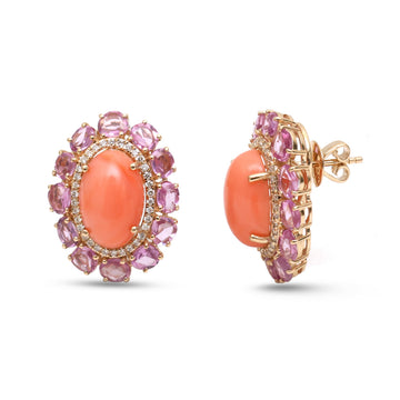 JPERG-4729/13425 Coral Pink Sapphire Diamond Earring | 14K