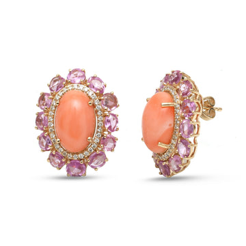 JPERG-4730/13426 Coral Pink Sapphire Diamond Earring | 14K