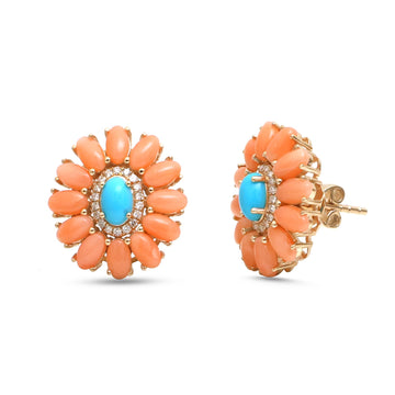 JPERG-4741/13441 Diamond Coral Turquoise Earring | 14K
