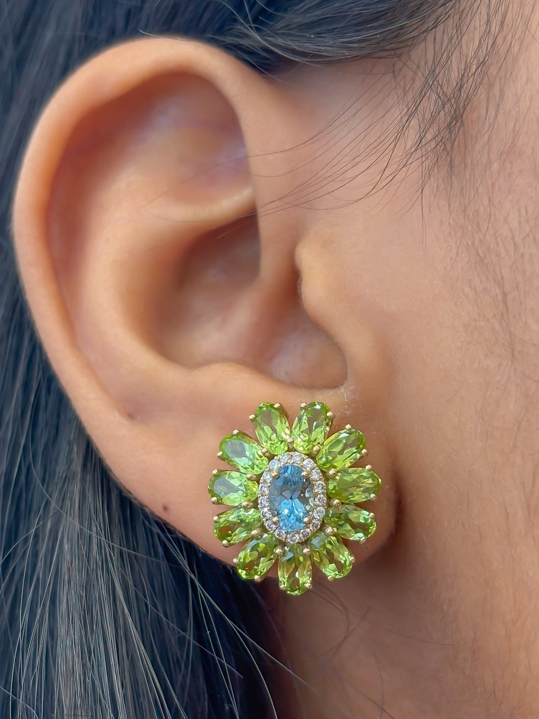 JPERG-4746/13446 Aquamarine Diamond Peridot Earring | 14K