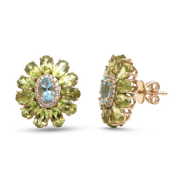 JPERG-4746/13446 Aquamarine Diamond Peridot Earring | 14K