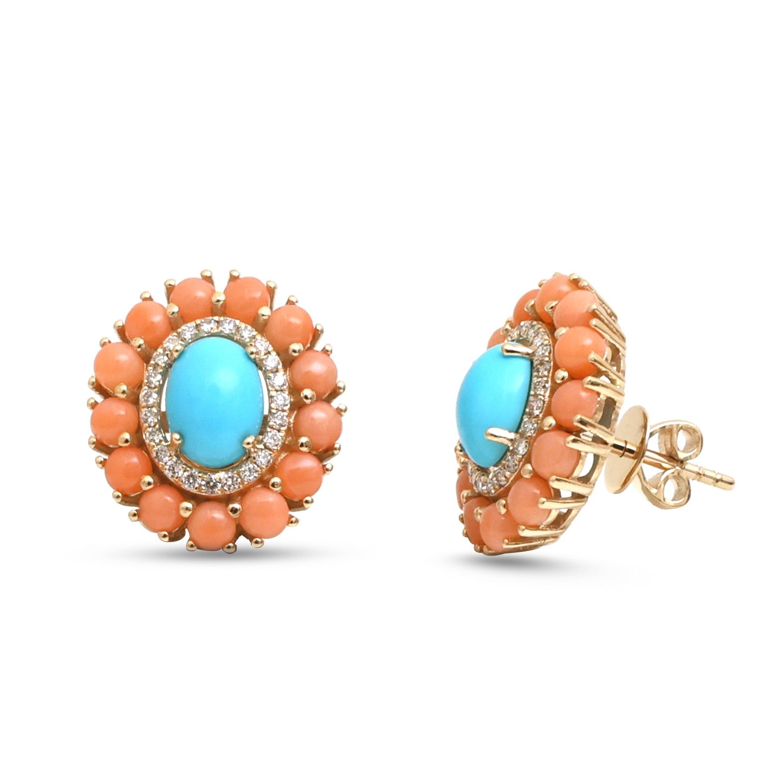 JPERG-4747/13447 Diamond Coral Turquoise Earring | 14K