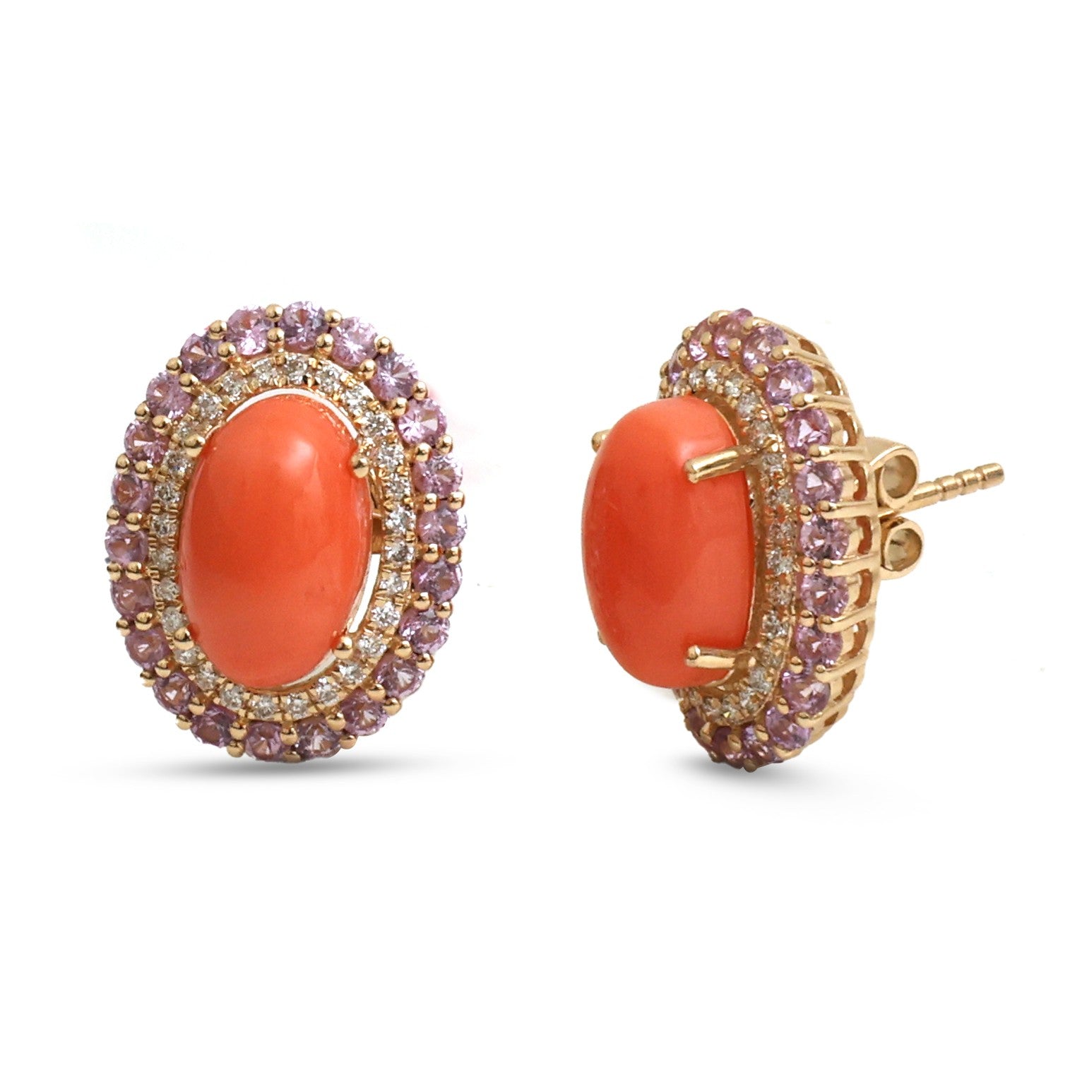 JPERG-4748/13458 Coral Pink Sapphire Diamond Earring | 14K