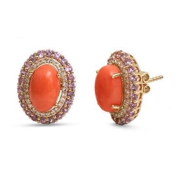 JPERG-4748/13458 Coral Pink Sapphire Diamond Earring | 14K