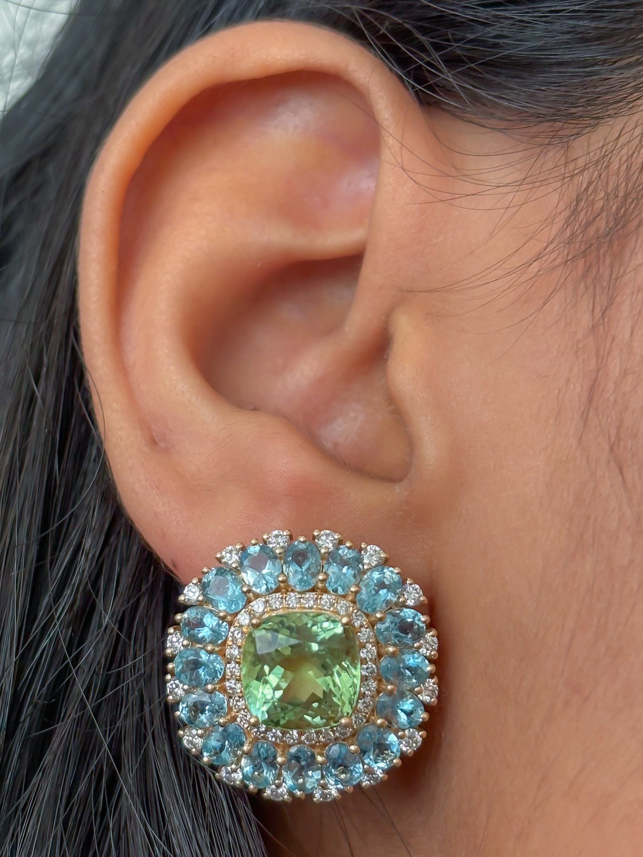 JPERG-4752/13469 Tourmaline Mix Aquamarine Diamond Earring | 14K
