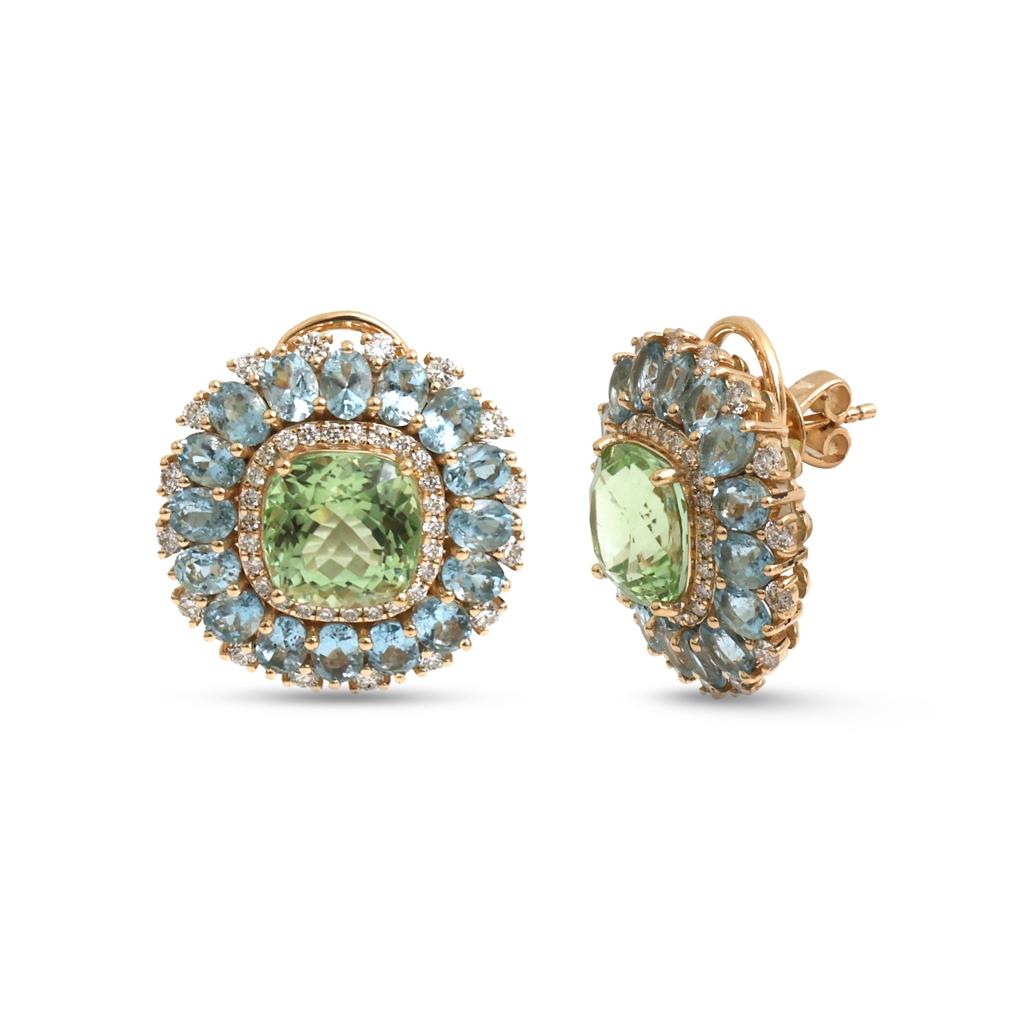 JPERG-4752/13469 Tourmaline Mix Aquamarine Diamond Earring | 14K