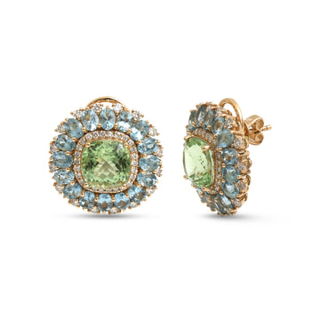JPERG-4752/13469 Tourmaline Mix Aquamarine Diamond Earring | 14K