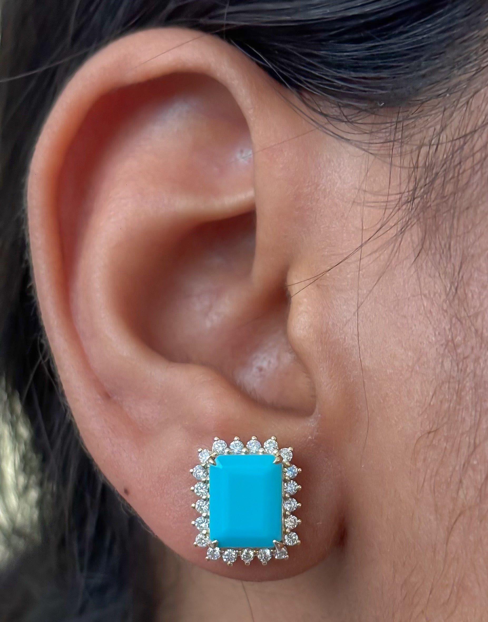 JPERG-4755/13502 Diamond Turquoise Earring | 14K