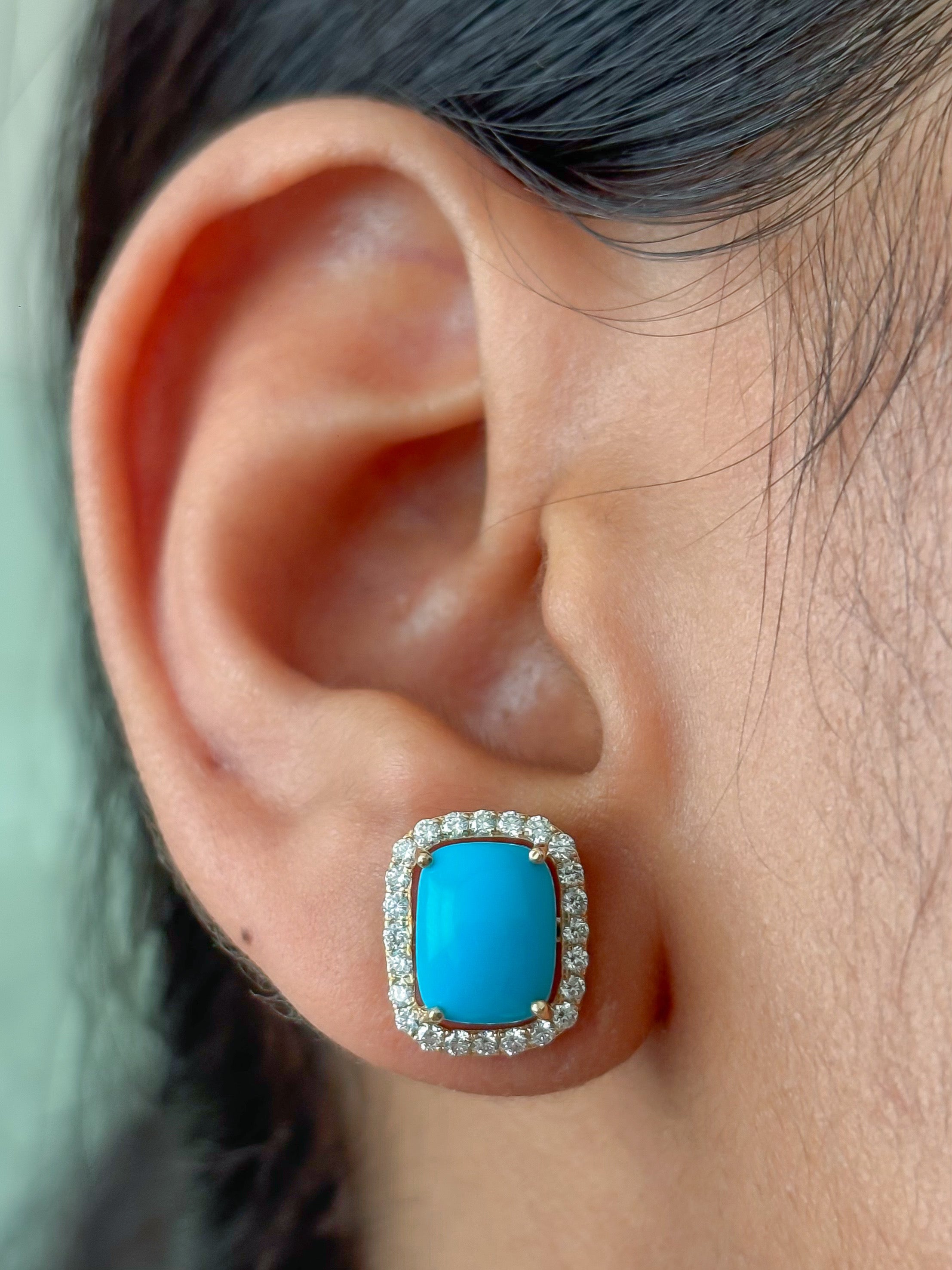 JPERG-4773/13567 Turquoise Diamond Earring | 14K