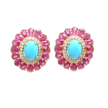 JPERG-4798/13693 Turquoise Pink Sapphire Diamond Earring | 14K