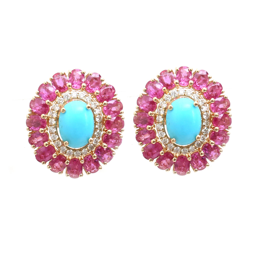 JPERG-4799/13694 Turquoise Pink Sapphire Diamond Earring | 14K