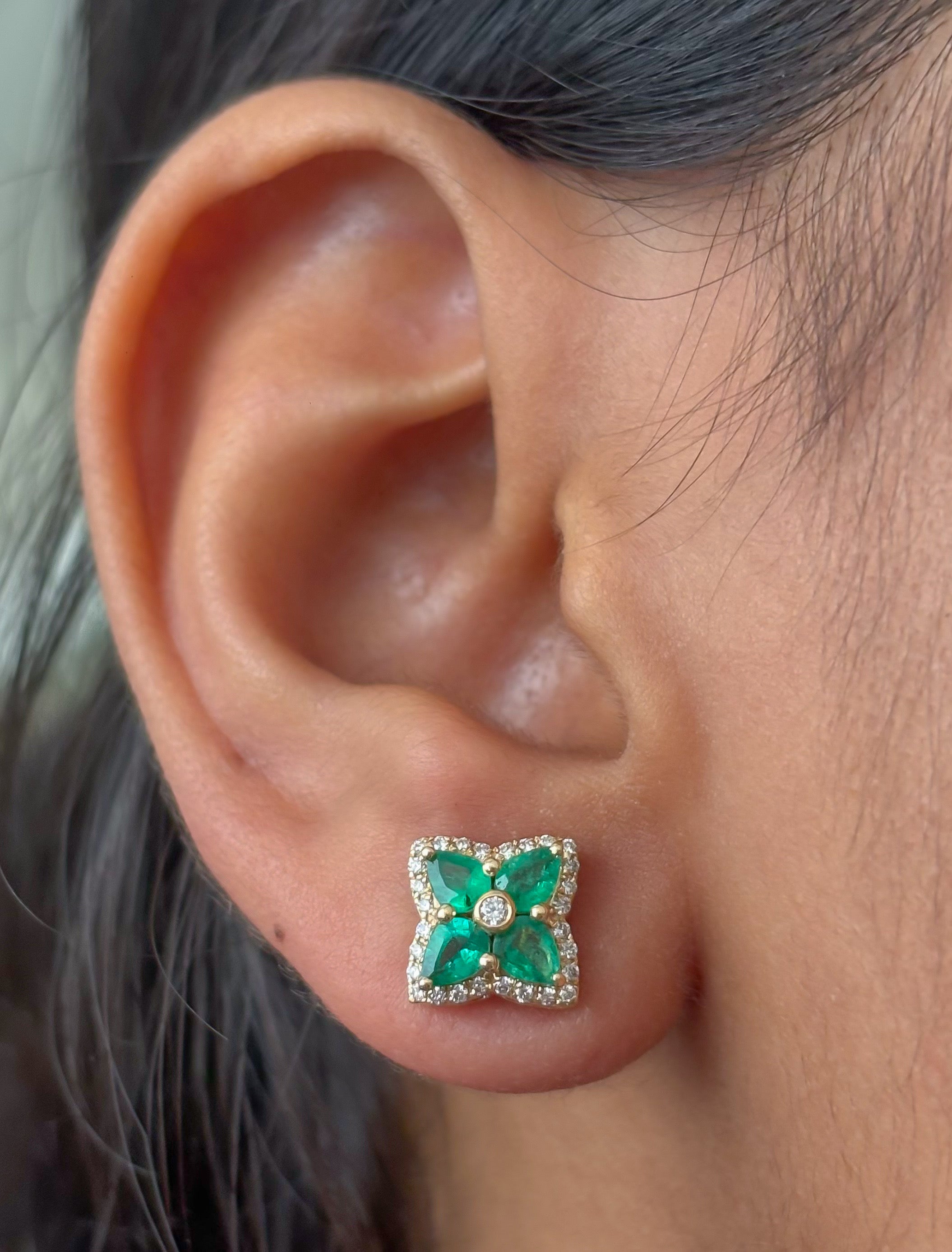JPERG-4801/13696 Emerald Diamond Earring | 14K
