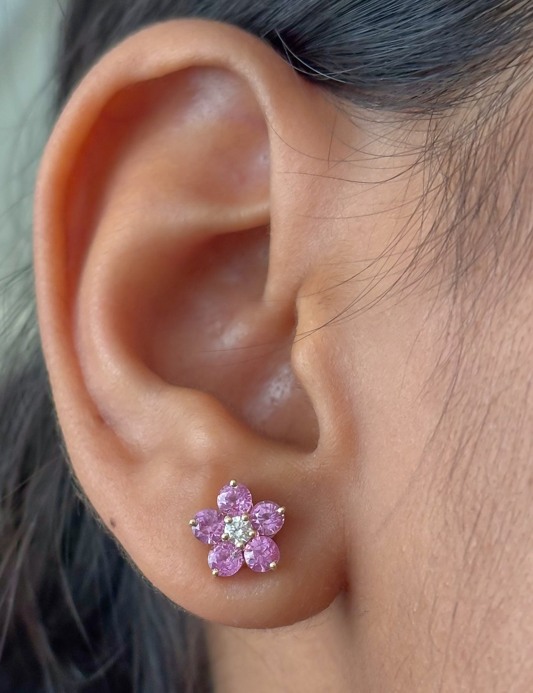 JPERG-4805/13700 Pink Sapphire Diamond Earring | 14K