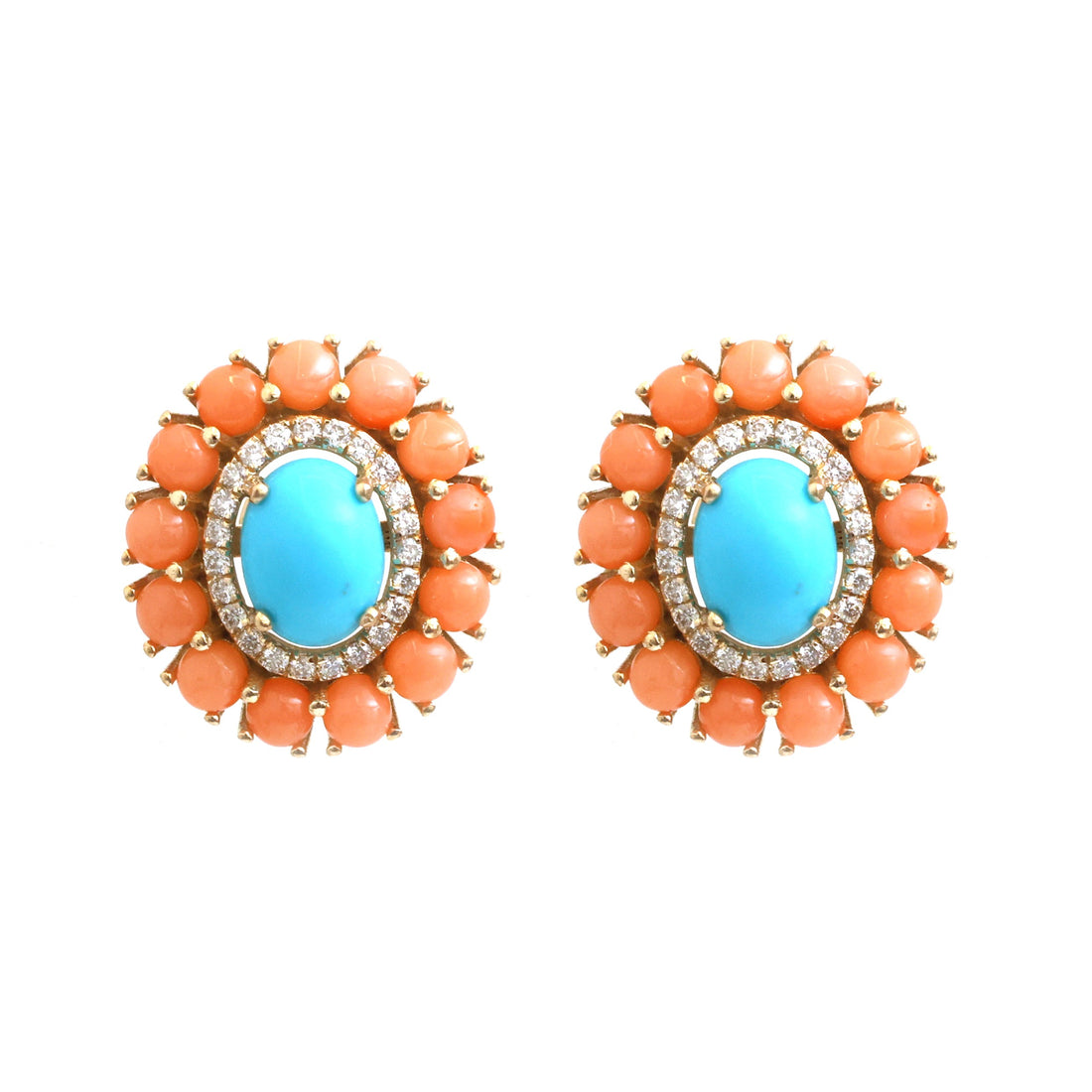 JPERG-4813/13741 Diamond Coral Turquoise Earring | 14K
