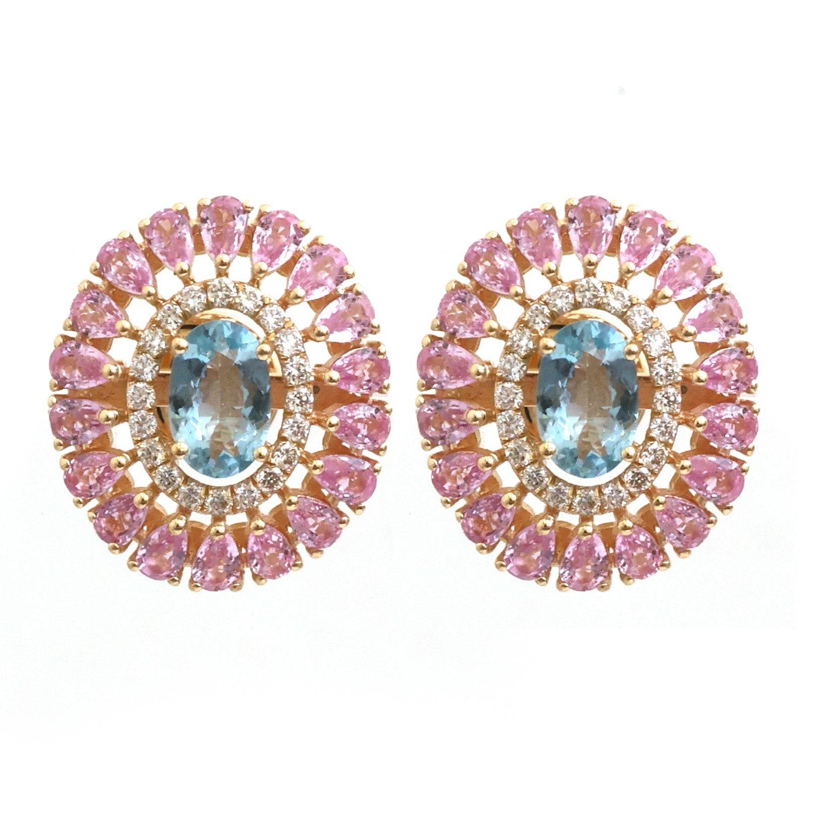 JPERG-4814/13742 Pink Sapphire Aquamarine Earring | 14K