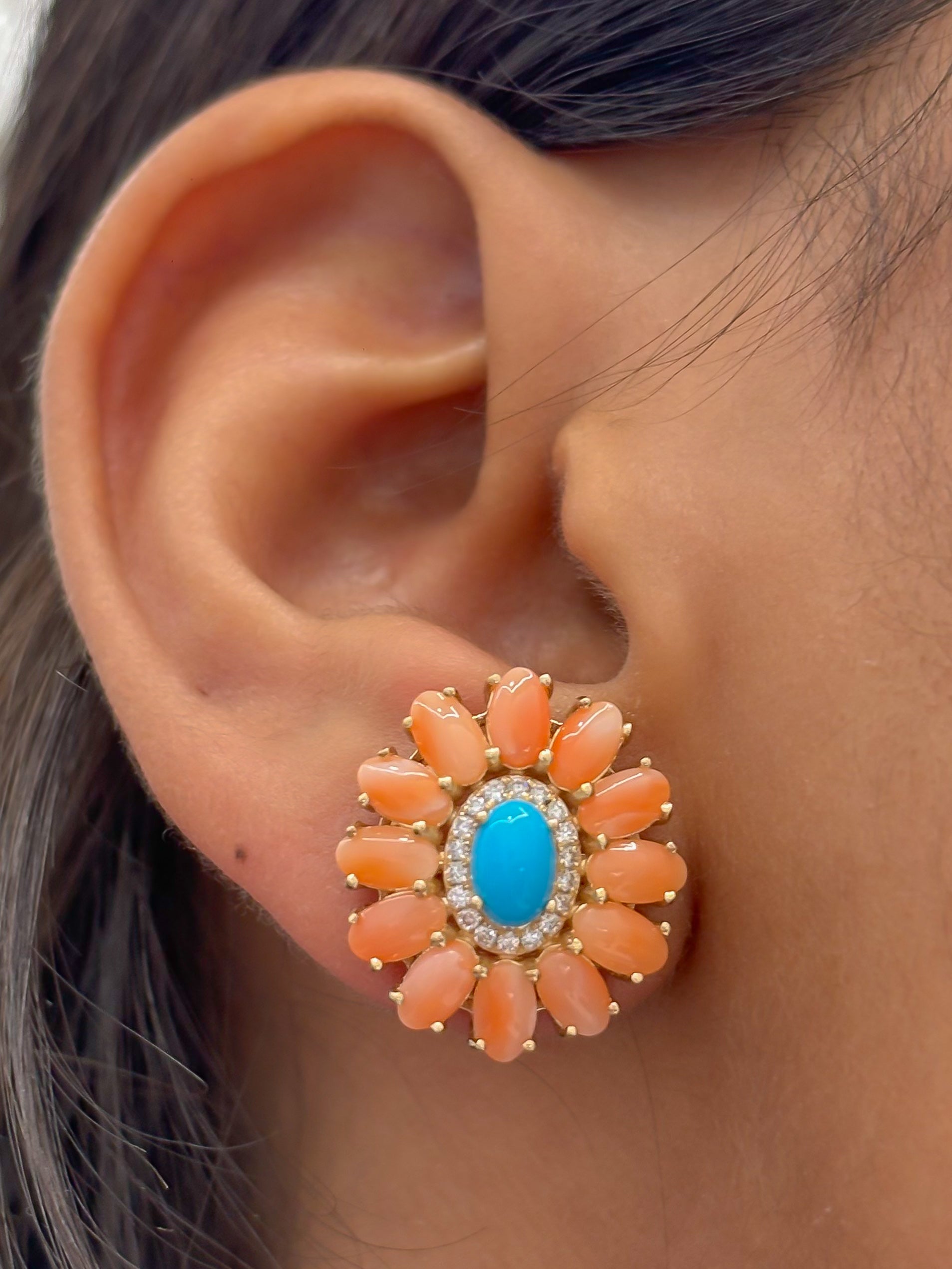 JPERG-4819/13747 Coral Turquoise Earring | 14K