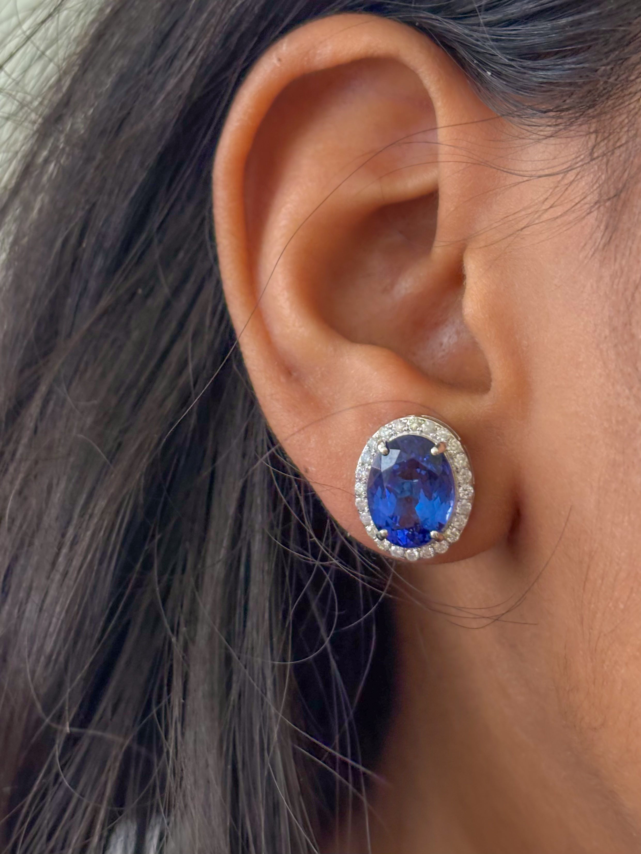 JPERG-482/2512 Tanzanite Oval With Diamond Studs Earring | 18K