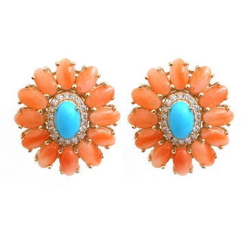 JPERG-4820/13748 Coral Turquoise Earring | 14K