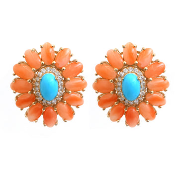JPERG-4821/13749 Coral Turquoise Earring | 14K