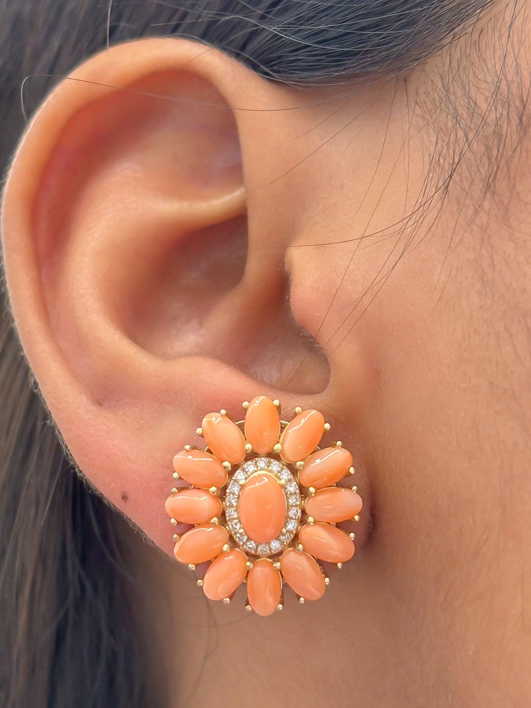 JPERG-4827/13755 Diamond Coral Earring | 14K